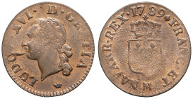 FRANCE / CAPÉTIENS - FRANCE / ROYAL
Louis XVI (1774-1792). Liard 1789, M, Toulouse.
Dy.1716 - G.348 ; Cuivre - 2,56 g - 22,5 mm - 6 h
Frappé avec des ...