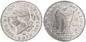 FRANCE / CAPÉTIENS - FRANCE / ROYAL
Constitution (1791-1792). 30 sols FRANÇOIS 1792, 2e semestre - An 4, A, Paris.
G.39 - Dy.1720 ; Argent - 10,03 g -...
