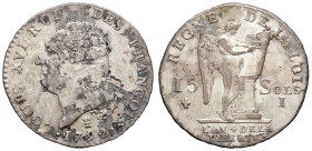 FRANCE / CAPÉTIENS - FRANCE / ROYAL
Constitution (1791-1792). 15 sols FRANÇOIS 1792, 1er semestre - An 4, I, Limoges.
G.36 - Dy.1721 ; Argent - 4,89 g...