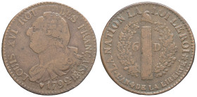 FRANCE / CAPÉTIENS - FRANCE / ROYAL
Constitution (1791-1792). 6 deniers FRANÇAIS 1792 - An 4, BB, Strasbourg.
G.7 - Dy.1724 ; Cuivre - 5,96 g - 25,5 m...