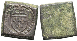 FRANCE / CAPÉTIENS - FRANCE / ROYAL
Poids monétaire pour l’écu d’or au soleil ND (1423-1547).
Cuivre - 3,25 g - 14 mm
TTB.