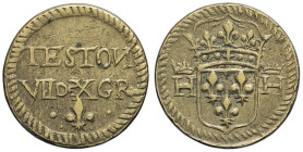 FRANCE / CAPÉTIENS - FRANCE / ROYAL
Poids monétaire de 7 deniers 10 grains pour le teston ND (1462-1589).
Moulin p. 43 ; Laiton - 9,62 g - 21 mm - 11 ...