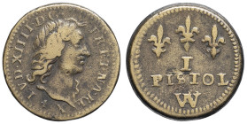 FRANCE / CAPÉTIENS - FRANCE / ROYAL
Louis XIV (1643-1715). Poids monétaire pour le Louis d’or ND.
Dieudonné 40 ; Laiton - 6,71 g - 19 mm - 12 h
TB à T...
