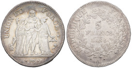 FRANCE - FRANCE
Directoire (1795-1799). 5 francs Union et Force An 5 (1796), A, Paris.
G.563 - F.294 ; Argent - 24,81 g - 37 mm - 6 h
Exemplaire netto...