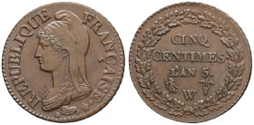 FRANCE - FRANCE
Directoire (1795-1799). Cinq centimes Dupré, grand module An 5 (1796), W, Lille.
G.126 - F.115 ; Cuivre - 10,02 g - 28 mm - 6 h
Superb...