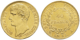 FRANCE - FRANCE
Consulat (1799-1804). 40 francs Bonaparte, Premier Consul An XI (1803), A, Paris.
G.1080 - F.536 - Fr.479 ; Or - 12,88 g - 26 mm - 6 h...