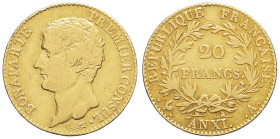 FRANCE - FRANCE
Consulat (1799-1804). 20 francs Bonaparte, Premier Consul An XI (1803), A, Paris.
G.1020 - F.510 - Fr.480 ; Or - 6,36 g - 21 mm - 6 h
...