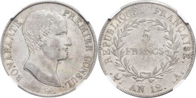 FRANCE - FRANCE
Consulat (1799-1804). 5 francs Bonaparte, frappe avec virole et grènetis serré An 12 (1804), A, Paris.
G.577 - F.301 ; Argent - 24,89 ...