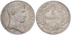 FRANCE - FRANCE
Premier Empire / Napoléon Ier (1804-1814). 5 francs tête nue, calendrier révolutionnaire An 14 (1806), L, Bayonne.
G.580 - F.303 ; Arg...