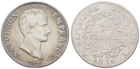 FRANCE - FRANCE
Premier Empire / Napoléon Ier (1804-1814). 2 francs calendrier révolutionnaire An 14 (1806), A, Paris.
G.495 - F.251 ; Argent - 9,89 g...