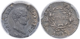 FRANCE - FRANCE
Premier Empire / Napoléon Ier (1804-1814). Quart de franc calendrier révolutionnaire An 13 (1805), T, Nantes.
G.346 - F.158 ; Argent -...