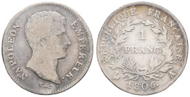 FRANCE - FRANCE
Premier Empire / Napoléon Ier (1804-1814). 1 franc Empereur, calendrier grégorien 1806, A, Paris.
G.444 - F.202 ; Argent - 4,81 g - 23...