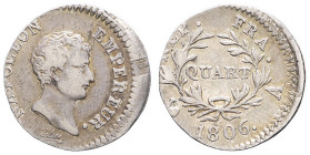 FRANCE - FRANCE
Premier Empire / Napoléon Ier (1804-1814). Quart de franc Empereur, calendrier grégorien 1806, A, Paris.
G.347 - F.159 ; Argent - 1,24...