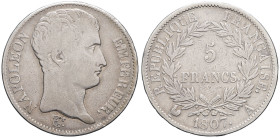 FRANCE - FRANCE
Premier Empire / Napoléon Ier (1804-1814). 5 francs type transitoire 1807, A, Paris.
G.582 - F.305 - Dav.83 - Maz.441b ; Argent - 24,5...