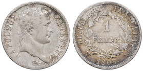 FRANCE - FRANCE
Premier Empire / Napoléon Ier (1804-1814). 1 franc République 1808, W, Lille.
G.446 - F.204 ; Argent - 4,93 g - 23 mm - 6 h
TTB.