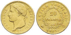 FRANCE - FRANCE
Premier Empire / Napoléon Ier (1804-1814). 20 francs Empire 1813, Q, Perpignan.
G.1025 - F.516 - Fr.513 ; Or - 6,41 g - 21 mm - 6 h
De...