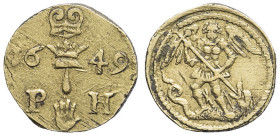 GRANDE-BRETAGNE - UNITED KINGDOM
Poids monétaire pour l’angelot d’or, par Pierre Herck II 1649, Anvers.
Dieudonné p.160 ; Laiton - 4,06 g - 15,5 mm - ...