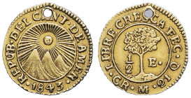 GUATEMALA - GUATEMALA
République fédérale d’Amérique centrale (1823-1841). 1/2 escudo 1843 CR M, San José.
KM.13.1 - Fr.30 ; Or - 1,53 g - 14,5 mm - 1...