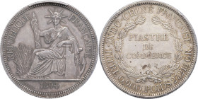 INDOCHINE - INDOCHINA
IIIe République (1870-1940). Piastre 1894, A, Paris.
Lec.274 ; Argent - 39 mm - 6 h
PCGS AU53 (51870597). 
Superbe.