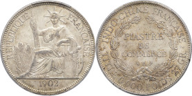 INDOCHINE - INDOCHINA
IIIe République (1870-1940). Piastre 1902, A, Paris.
Lec.285 ; Argent - 39 mm - 6 h
PCGS AU58 (51870605). 
Superbe.