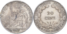 INDOCHINE - INDOCHINA
IIIe République (1870-1940). 20 cent(ièmes) 1887, A, Paris.
Lec.189 ; Argent - 26 mm - 6 h
PCGS Genuine Cleaned-UNC Detail (5187...