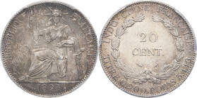 INDOCHINE - INDOCHINA
IIIe République (1870-1940). 20 cent(ièmes) 1893, A, Paris.
Lec.192 ; Argent - 26 mm - 6 h
PCGS AU55 (51870649). 
Superbe.