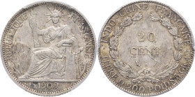INDOCHINE - INDOCHINA
IIIe République (1870-1940). 20 cent(ièmes) 1909, A, Paris.
Lec.209 ; Argent - 26 mm - 6 h
Top Pop : c’est le plus bel exemplair...