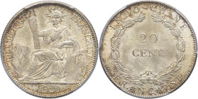 INDOCHINE - INDOCHINA
IIIe République (1870-1940). 20 cent(ièmes) 1920, San Francisco.
Lec.218 ; Argent - 26 mm - 6 h
Top Pop : c’est le plus bel exem...