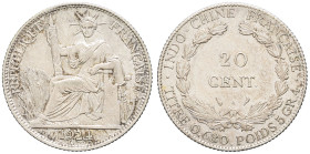 INDOCHINE - INDOCHINA
IIIe République (1870-1940). 20 cent(ièmes) 1924, A, Paris.
Lec.224 ; Argent - 5,36 g - 26 mm - 6 h
TTB.