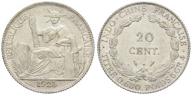INDOCHINE - INDOCHINA
IIIe République (1870-1940). 20 cent(ièmes) 1925, A, Paris.
Lec.225 ; Argent - 5,40 g - 26 mm - 6 h
TTB à Superbe.