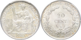 INDOCHINE - INDOCHINA
IIIe République (1870-1940). 20 cent(ièmes) 1930, A, Paris.
Lec.230 ; Argent - 26 mm - 6 h
PCGS MS64 (51870635). 
Fleur de coin....
