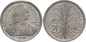 INDOCHINE - INDOCHINA
IIIe République (1870-1940). Essai de 20 cent(ièmes), tranche striée et rainurée, Frappe spéciale (SP) 1939, Paris.
Lec.242 ; Ni...