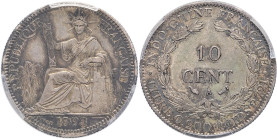 INDOCHINE - INDOCHINA
IIIe République (1870-1940). 10 cent(ièmes) 1893, A, Paris.
Lec.133 ; Argent - 19 mm - 6 h
PCGS MS61 (51870613). 
Superbe.