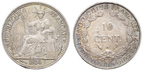 INDOCHINE - INDOCHINA
IIIe République (1870-1940). 10 cent(ièmes) 1914, A, Paris.
Lec.153 ; Argent - 2,71 g - 19 mm - 6 h
Quelques griffes dans les ch...