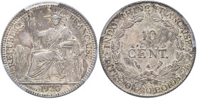 INDOCHINE - INDOCHINA
IIIe République (1870-1940). 10 cent(ièmes) 1925, A, Paris.
Lec.166 ; Argent - 19 mm - 6 h
PCGS AU58 (51870630). 
Superbe.