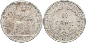 INDOCHINE - INDOCHINA
IIIe République (1870-1940). 10 cent(ièmes) 1929, A, Paris.
Lec.169 ; Argent - 19 mm - 6 h
PCGS AU58 (51870627). 
Superbe.