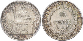 INDOCHINE - INDOCHINA
IIIe République (1870-1940). 10 cent(ièmes) 1930, A, Paris.
Lec.170 ; Argent - 19 mm - 6 h
PCGS MS64 (51870626). 
Superbe à Fleu...