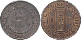 INDOCHINE - INDOCHINA
IIIe République (1870-1940). 1 centième 1885, A, Paris.
Lec.37 - KM.1 ; Bronze - 31 mm - 6 h
Top Pop : c’est le plus bel exempla...