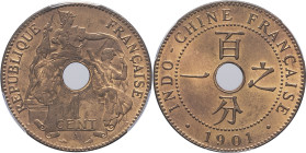 INDOCHINE - INDOCHINA
IIIe République (1870-1940). 1 cent 1901, A, Paris.
Lec.57 ; Bronze - 27,5 mm - 6 h
Top Pop : c’est le plus bel exemplaire gradé...