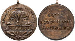 INDOCHINE - INDOCHINA
IIIe République (1870-1940). Médaille commémorative de la campagne d’Indochine, fabrication locale ND (crée en 1953).
Cuivre - 1...