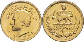 IRAN - IRAN
Mohammad Reza Pahlavi (1941-1979). 2 1/2 pahlavi SH 1339 (1960), Téhéran.
KM.1163 - Fr.100 ; Or - [20,34] g - 30 mm - 12 h
PCGS MS61 (5053...