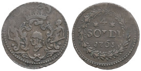 ITALIE - ITALY
Corse, Pascal Paoli (1761-1768). 4 soldi 1765, Murato.
G.7 ; Cuivre - 1,93 g - 21 mm - 12 h
TB à TTB.