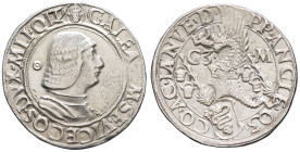 ITALIE - ITALY
Milan (duché de), Galéaz-Marie Sforza (1466-1476). Teston ND (1466-1476), Milan.
Crippa 6 ; Argent - 9,65 g - 28,5 mm - 8 h
Avec une an...