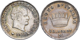 ITALIE - ITALY
Milan, royaume d’Italie, Napoléon Ier (1805-1814). 10 soldi 1814, M, Milan.
M.276 - DMP.1032 ; Argent - 2,50 g - 18 mm - 6 h
Champs bri...
