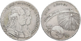 ITALIE - ITALY
Naples et Sicile, Ferdinand IV (1759-1816). Piastre de 120 grana, retour des souverains à Naples 1791 APM/P, Naples.
MIR.372 - KM.213 -...