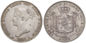 ITALIE - ITALY
Parme, Marie-Louise (1815-1847). 5 lire 1832, Milan.
KM.C#30 ; Argent - 24,89 g - 37 mm - 6 h
Millésime peu commun. TB.