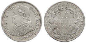 ITALIE - ITALY
Vatican, Pie IX (1846-1878). 10 soldi 1868 - An XXII, R, Rome.
KM.1376 ; Argent - 2,49 g - 18,5 mm - 6 h
A conservé une grande partie d...