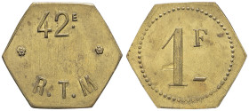 MAROC - MOROCCO
IIIe République (1870-1940). Monnaie de nécessité, 42e Régiment des Tirailleurs Marocains (RTM), 1 franc ND.
Élie - - Lec.55 = cet exe...
