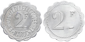 MAROC - MOROCCO
IIIe République (1870-1940). Monnaie de nécessité, Entreprise Collet & Gouvernet, 2 francs ND.
Élie 10.2 - Lec.302 = cet exemplaire ; ...