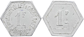 MAROC - MOROCCO
IIIe République (1870-1940). Monnaie de nécessité, Entreprise Collet et Gouvernet, 1 franc ND.
Élie 10.1b - Lec.300 ; Aluminium - 1,40...